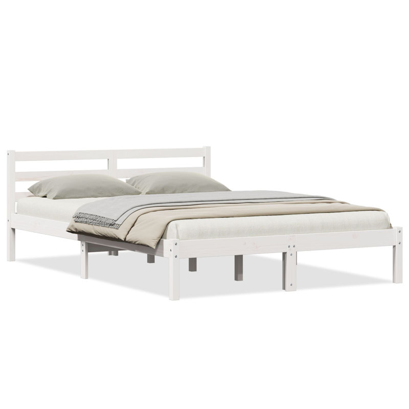 Bed Frame With Headboard Solid Wood Pine, 165.5 x 215.5 cm, White