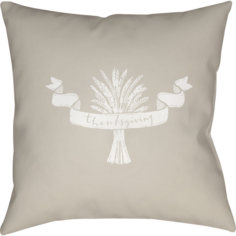 Thanksgiving Indoor/Outdoor Throw Pillow, Beige/White, 18" H x 18" W x 4" D