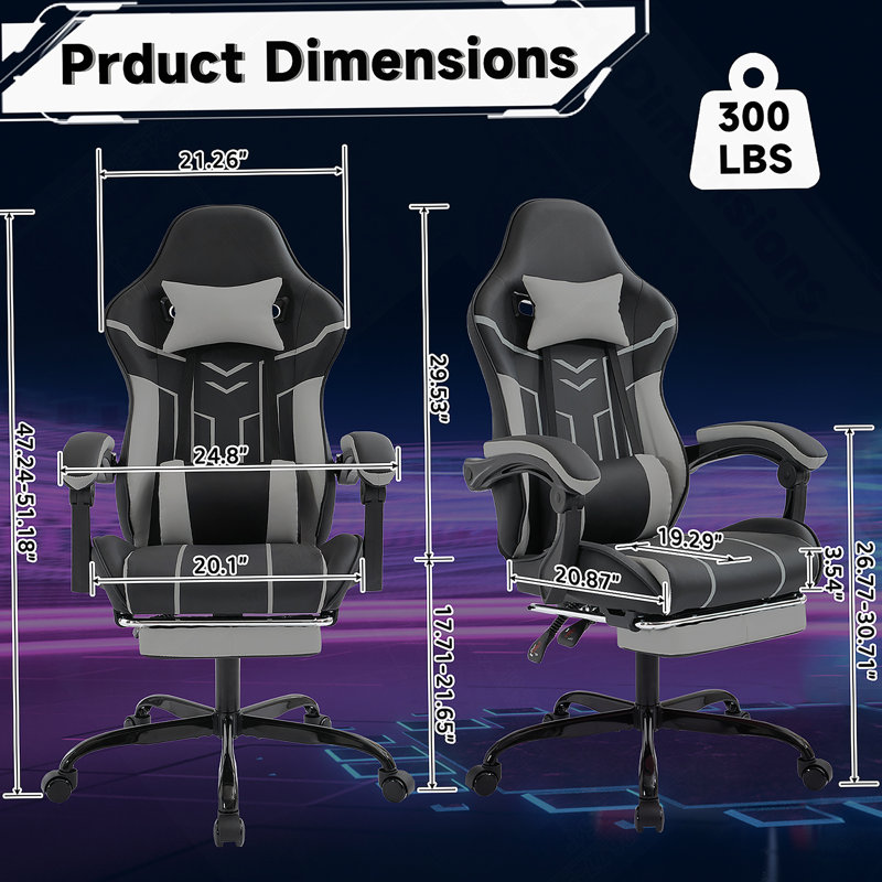 Gaming Chair, Computer Chair Ergonomic Chair With Footrest Office Chair Ergonomic Computer Chair With Lumbar Backrest Blackgray