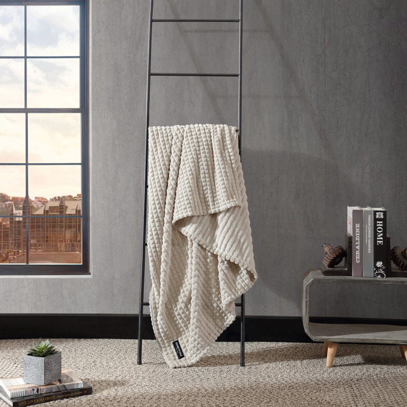 Houndstooth Kenneth Cole Textured Solid Plush Throw Blanket, Beige