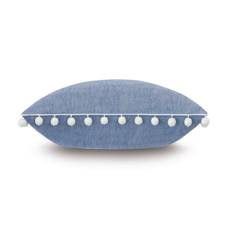 Azure Blue Polyester Euro Sham with Ball Trim
