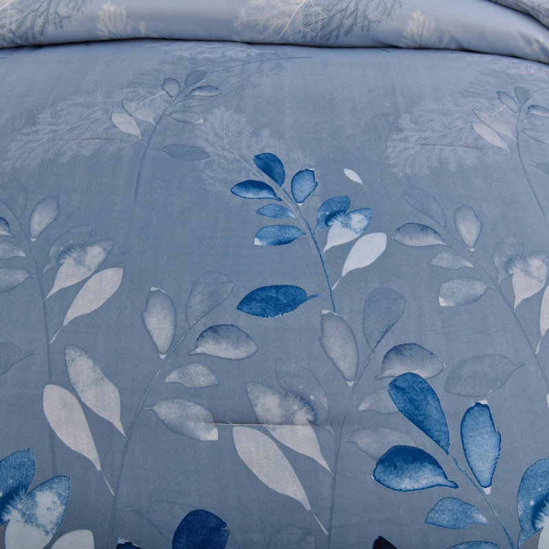 Ensemble d'édredon réversible 3 pièces à motif floral en microfibre douce toutes saisons, Bleu