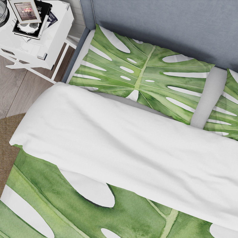 Feuille de monstera vert - détail de palmier tropical - ensemble de housse de couette tropical - polyester en microfibre