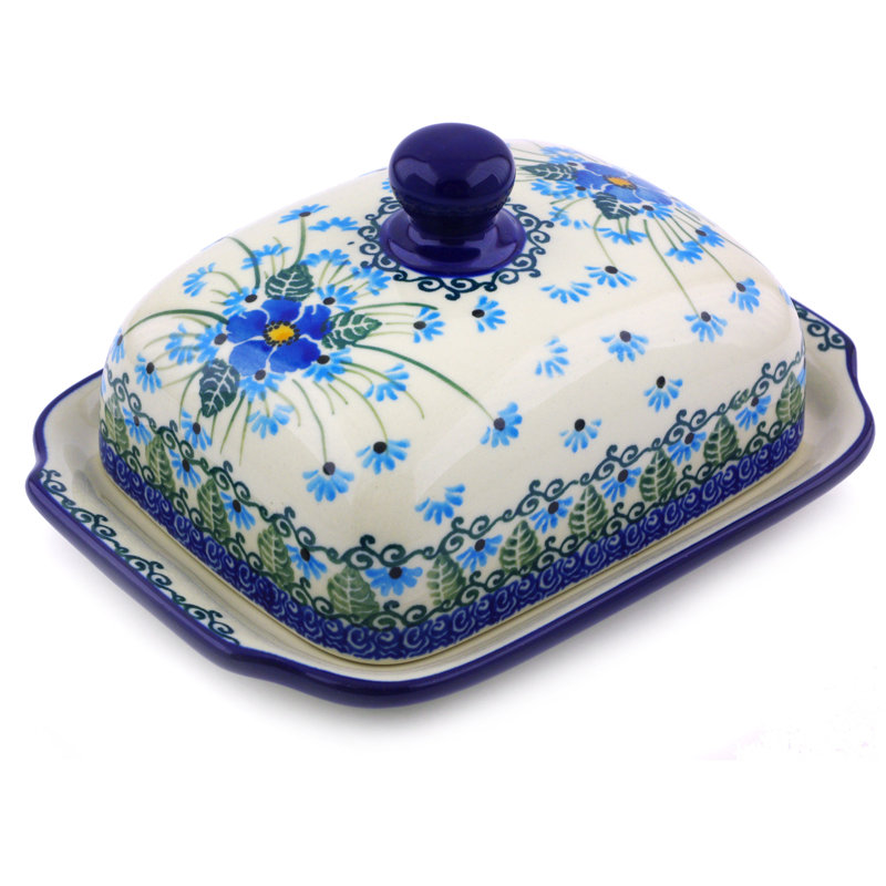 Forget Me Not Stoneware Butter Dish
