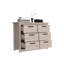Commode double 6 tiroirs Becca, quatre pieds, quincaillerie en métal - gris clair