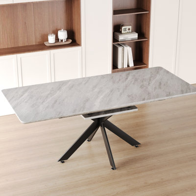 Modern Mid-century Grey Dining Table - 62.4" Extendable. Black Metal Legs. Functional For Daily Use. Smooth Desktop. Easy To Assemble 78.15" Very Larg