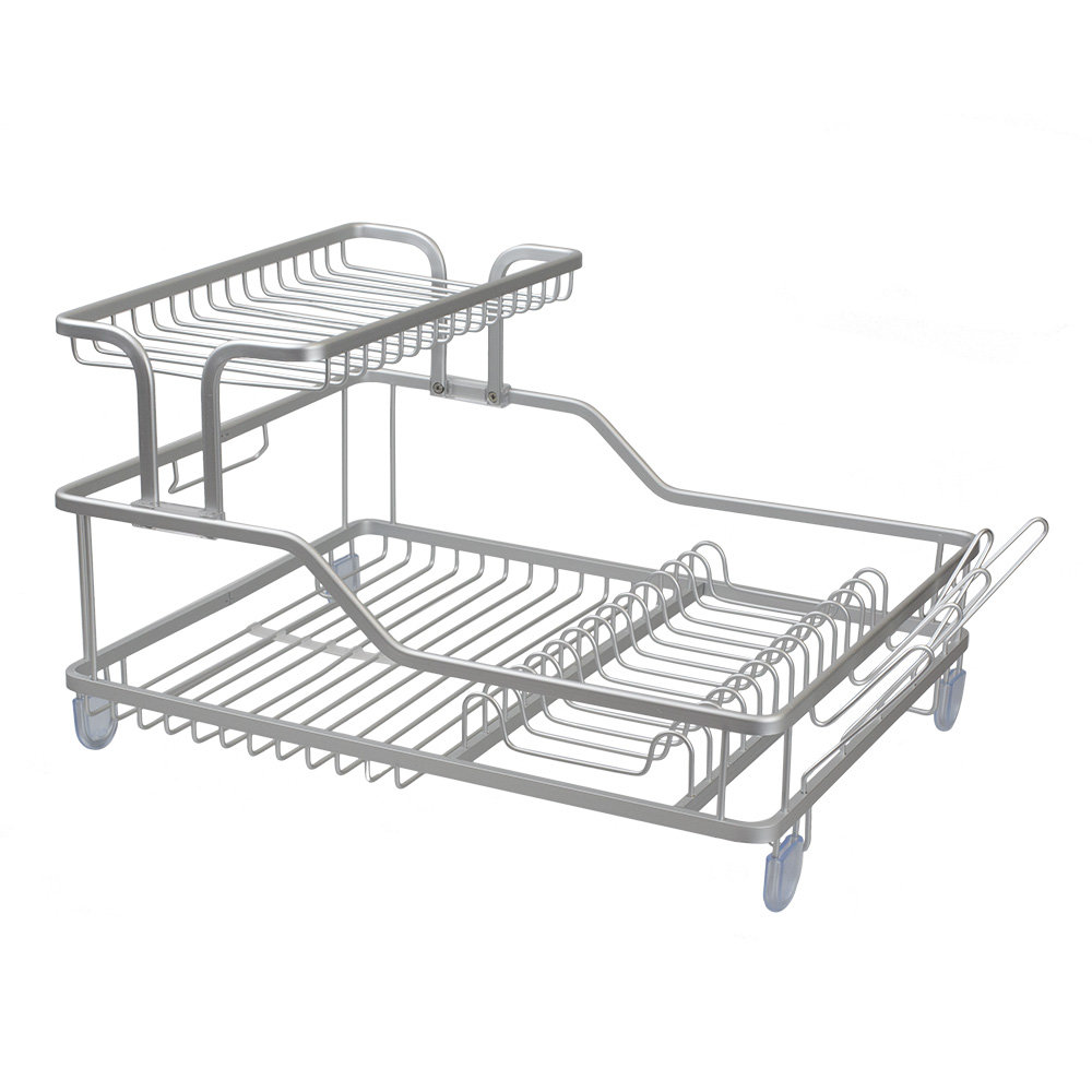 Michael Graves Elevated 2 Tier Aluminum Dish Rack with Anti-Skid Feet and  Removable Utensil Holder, Grey