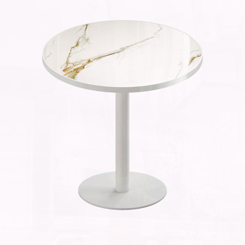 Table bistro moderne 31,5 pouces avec plateau en faux marbre, Blanc / doré, Blanc
