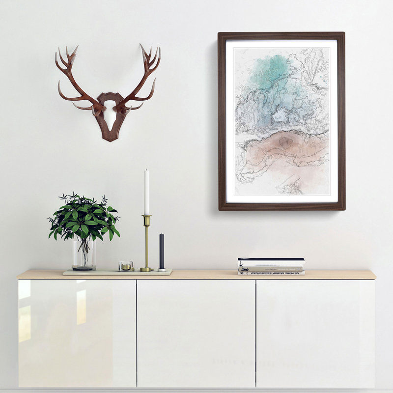 Sandy Beach in Abstract - Picture Frame Graphic Art Print, 50cm H x 35cm W x 2cm D, Walnut