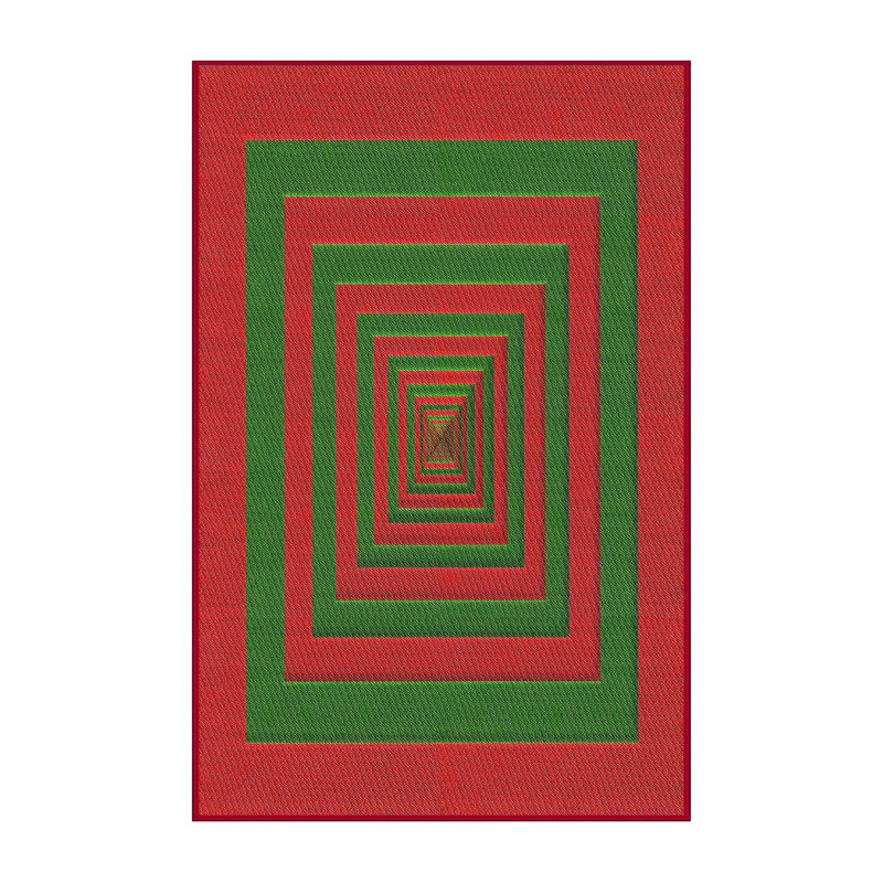 Tapis rouge/vert à motifs, Rectangle 2 pi x 5 pi