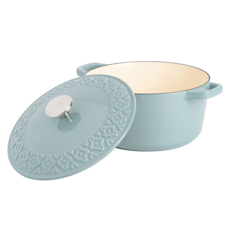 Aqua Blue Enameled Cast Iron Non-stick Dutch Oven with Embossed Lid