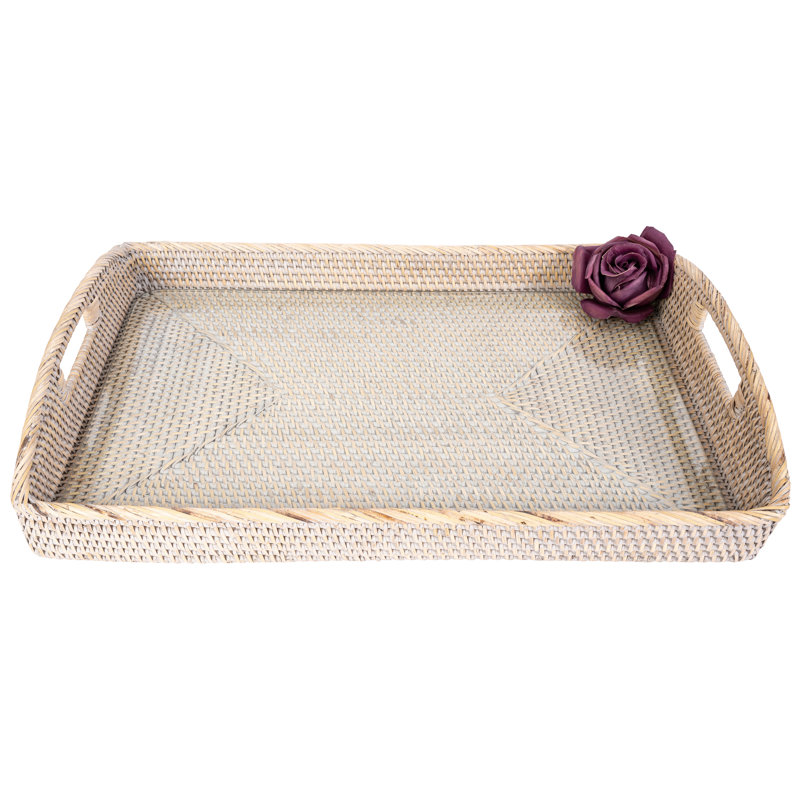 Rectangular Tray with Glass Insert, 21" W x 14" D x 2" H, White Wash