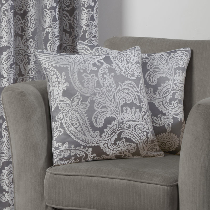 Duchess Paisley Square Throw Pillow Cover, Silver