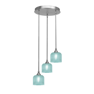 Kieisha Empire 3 Light Stem Hung Cluster Pendalier With 6" Textured Glass