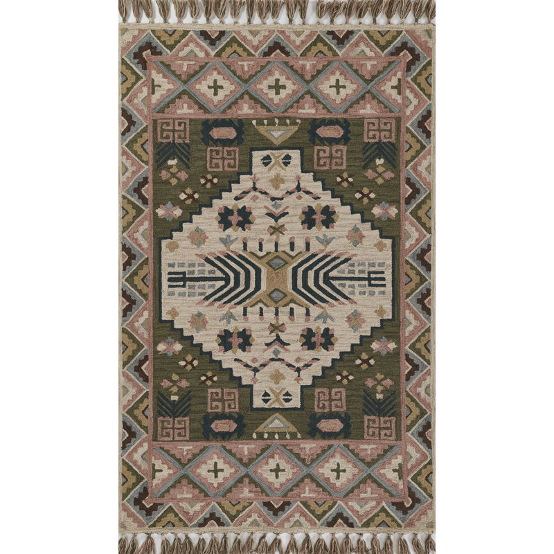 Tahoe Wool Oriental Area Rug in Brown/Green/Tan, Rectangle 7'6" x 9'6"