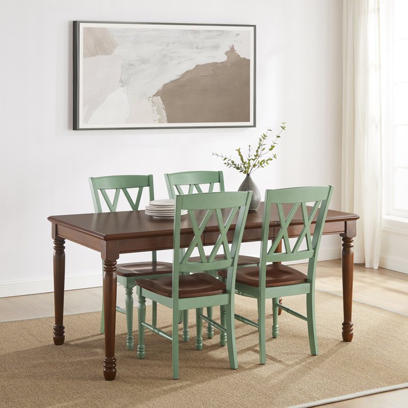 Dunblane Dining Table Set, 5 Pieces: Table, 4 Chairs, Green