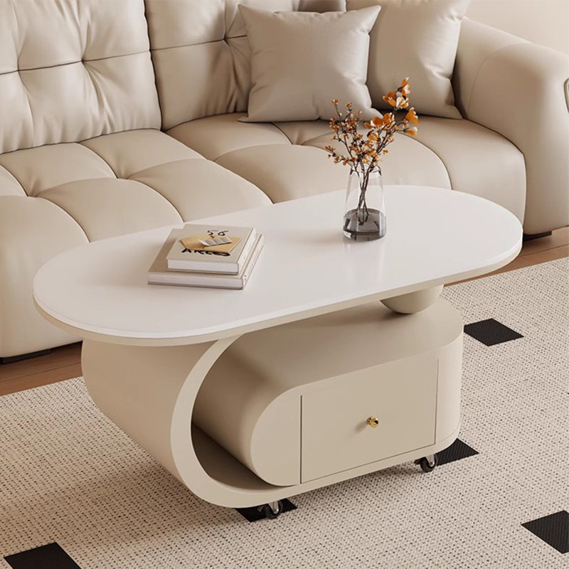 Table à thé en pierre, H 17,72 po x L 51,18 po x l 27,56 po, Blanc
