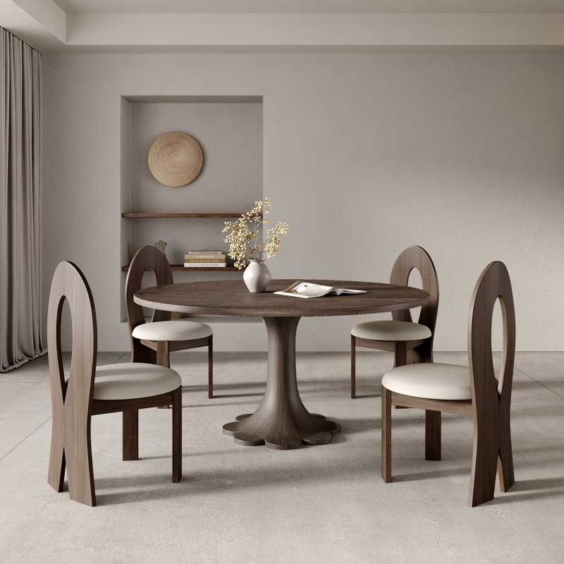 Table de salle à manger ronde Mid-Century Farm, H 29,52 po x L 47,24 po x l 47,24 po, Marron foncé