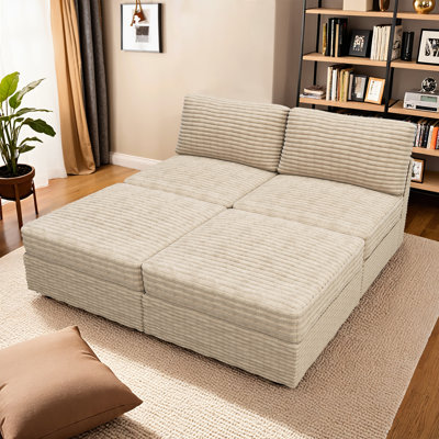 4-Piece Modular Corduroy Sectional Sofa With Ottoman, Deep Seat Cloud Couch For Living Room & Bedroom, Easy To Assemble, Soft Upholstered Modern Sofa