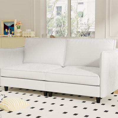 72,13 po 2 places beige avec un style Mid-Century moderne pour petite chambre ou bureau, structure en bois massif, tissu respirant haut de gamme, siège à ressorts ensachés, dossier relaxant, magazines latéraux, rapide