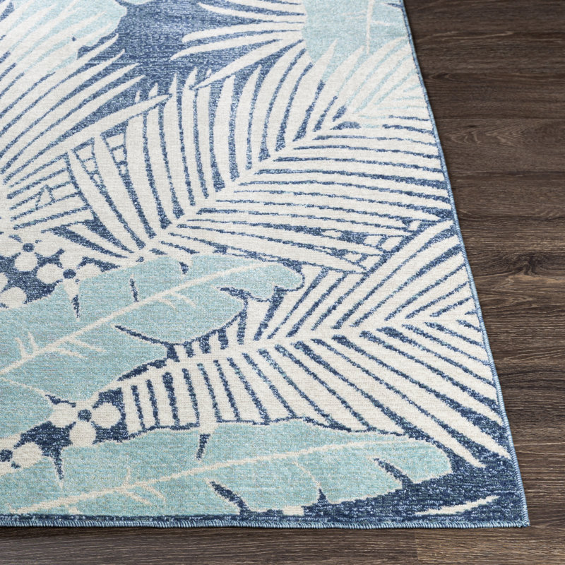 Tapis bleu foncé / turquoise / gris Ajinkya, Rectangle 7 pi 10 po x 10 pi