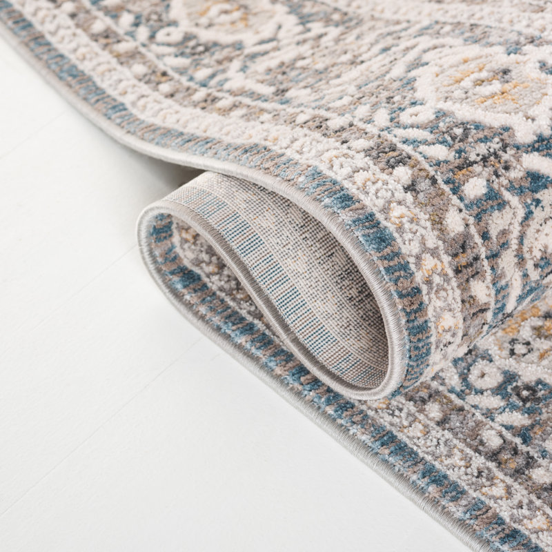 Clover Oriental Area Rug in Blue / Light Grey, Rectangle 4' x 6'