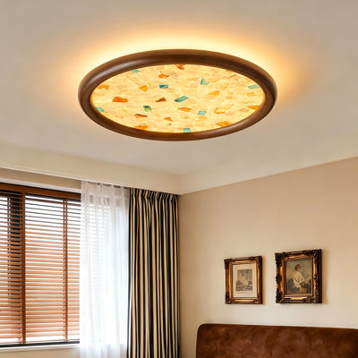 19.69" Walnut Round 3-Color Integrated LED Ceiling Light – Dimmable Ambient Lighting