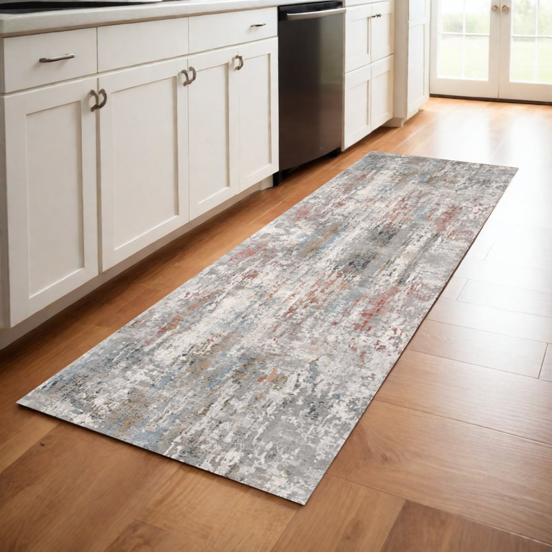 Gray Abstract Pattern Area Rug, Runner 2' x 8'