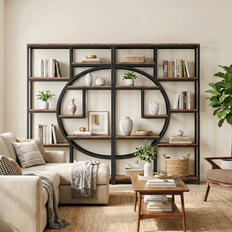 Oscer Industrial 5 Tier Etagere Bookcase, Black/Brown