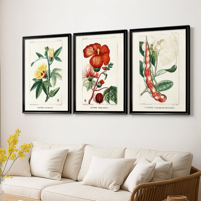 Turpin Tropical Botanicals VI - Toile tendue avec châssis sur mesure - 3 pièces, Noir, H 21 po x l 30 po