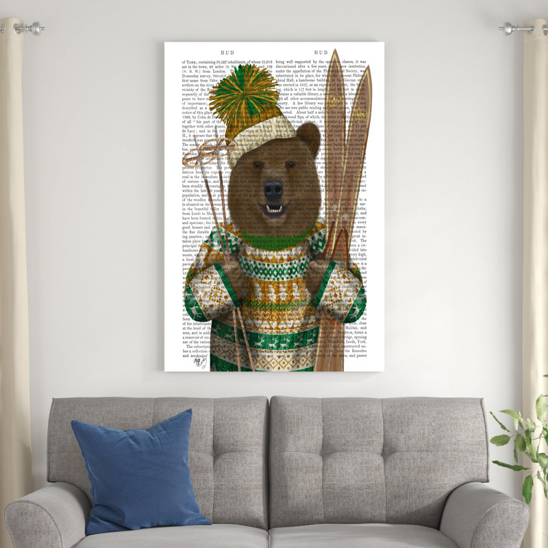 Ours en chandail de Noël par Fab Funky - impression sur toile tendue, H 48 po x l 32 po
