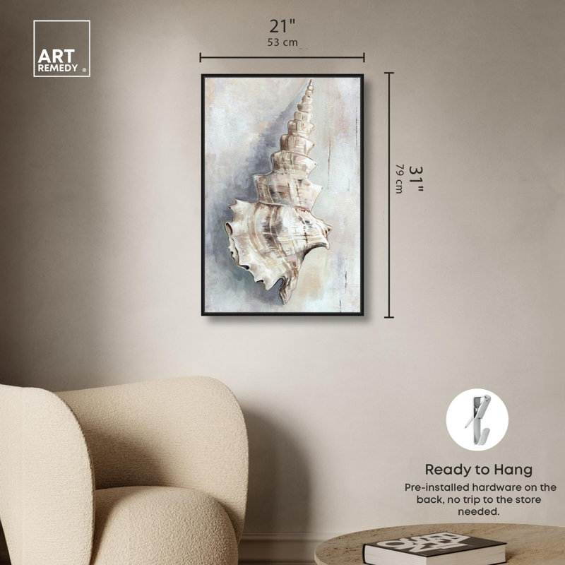 Charmant coquillage sur toile, impression côtière tendance par , H 31 po x l 21 po, Cadre flottant noir