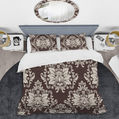 White And Brown Damask Damask Duvet Cover