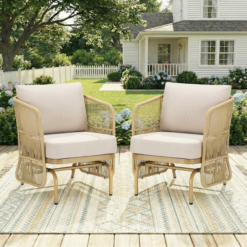 Ensemble de 2 chaises berçantes d'extérieur en osier avec coussin ergonomique
