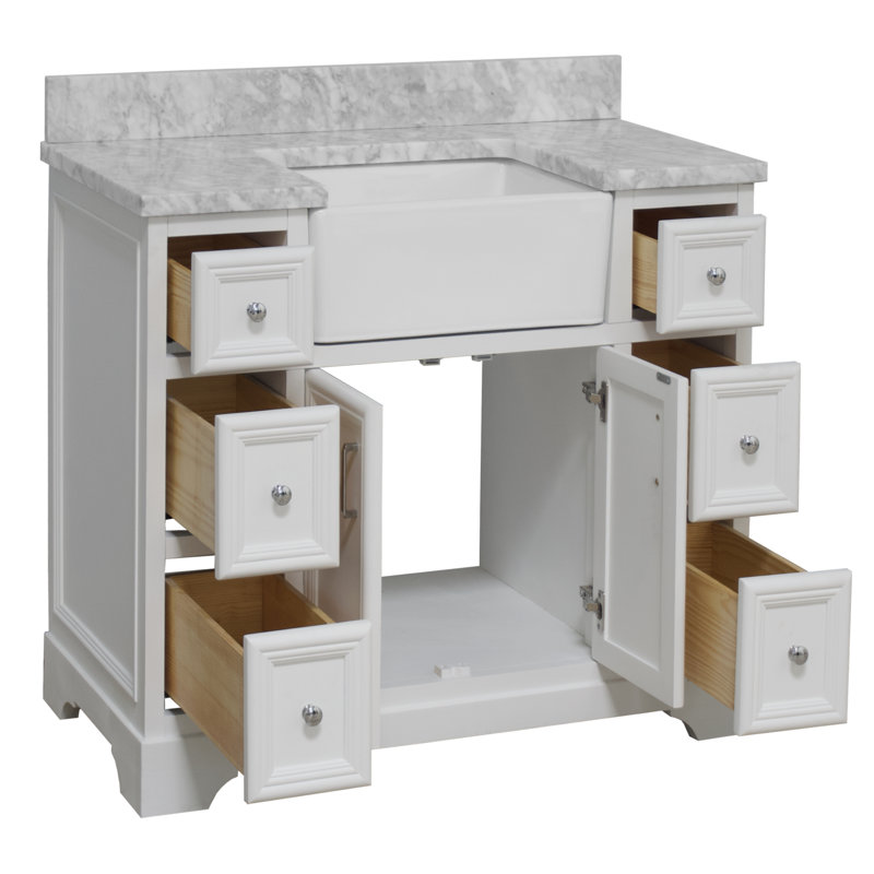 Ensemble de meuble-lavabo simple 42 po Emiliano, Blanc, Marbre de Carrare