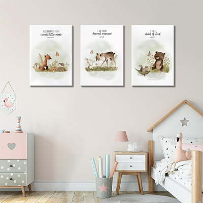 3Pcs Christian Nursery Animal Canvas Wall Art Bible Verse Wall Decor Pictures Religious Watercolor Cute Baby Animals Posters Prints For Kids Boys Girls Room Home Decoration 12X16in