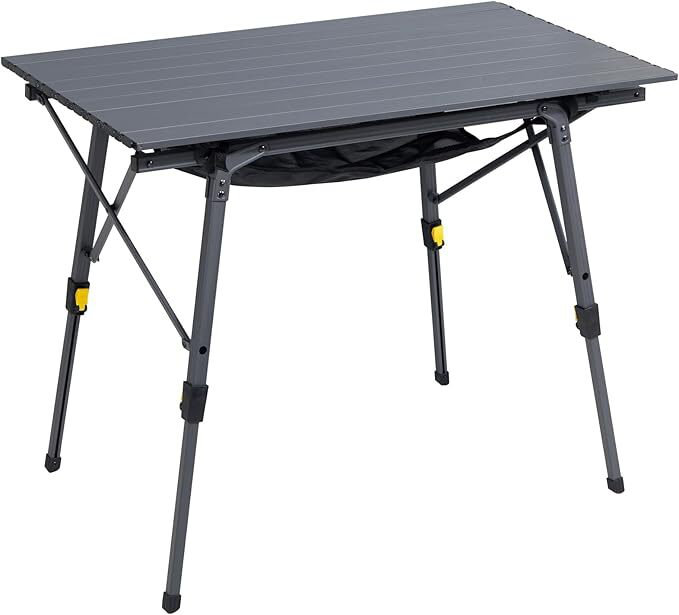 Outdoor Folding Portable Picnic Camping Table with Adjustable Height Aluminum Roll Up Table Top Mesh Layer, Black
