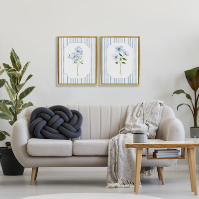Ensemble de 2 cadres flottants Blue Blooms & Stripes, design par Tava Studios