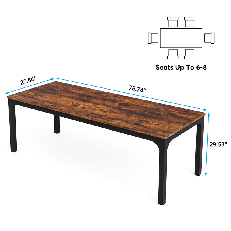 Frodeen Rectangular Large Long Dining Table, Rustic Brown, Black
