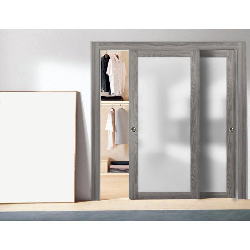 Portes coulissantes en verre givré Planum, 60" x 96", Soie blanche 1