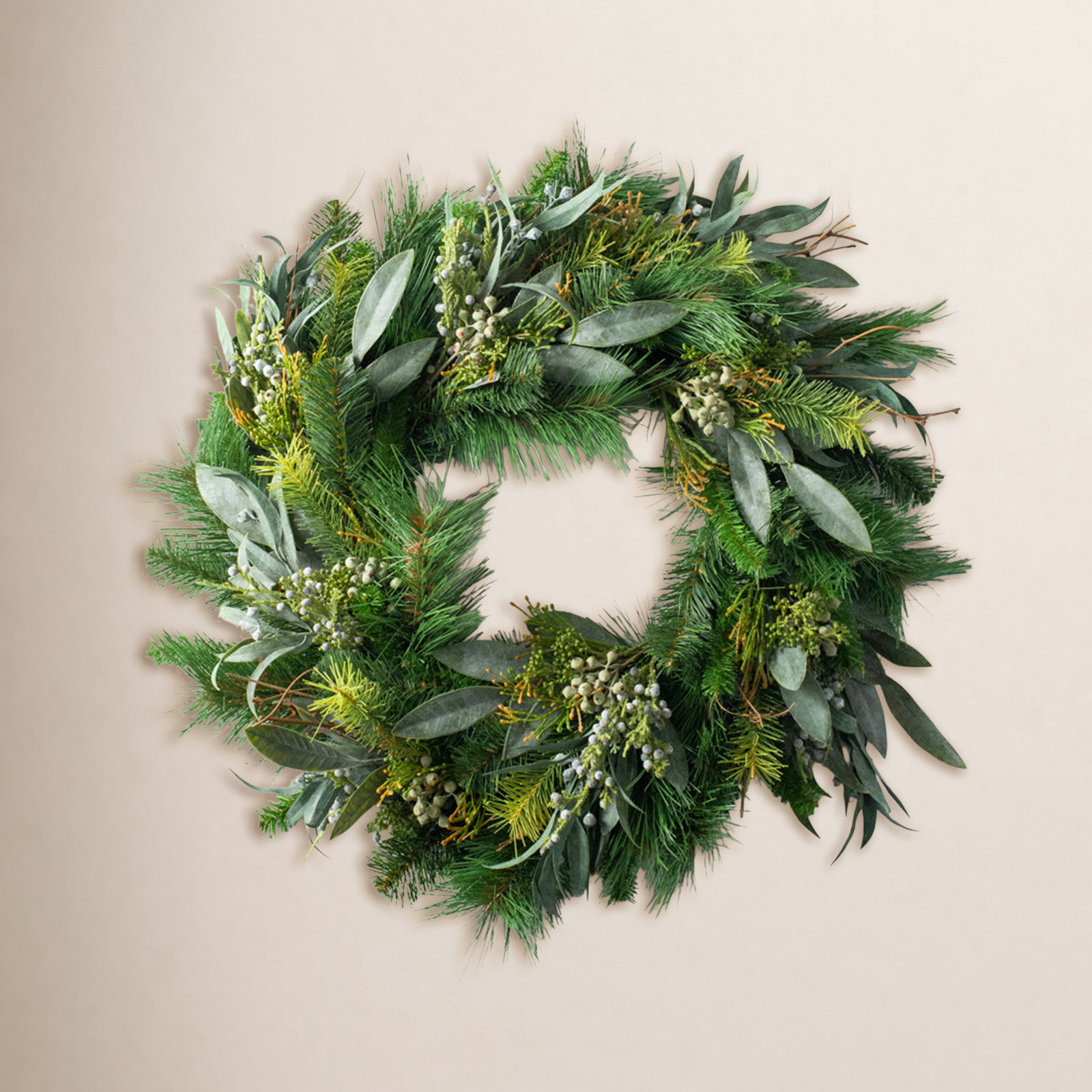 Faux Eucalyptus Silk Wreath, 24" H x 24" W x 6" D