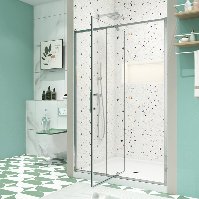 50 - 54" W X 71" H Tempered Glass Pivot Swing Shower Door, Plating, Easy To Install, Magnetic Closing Function, Leak Proof Construction Enclosure With 1/4" Glass, H, Decoration Style, Quick Install