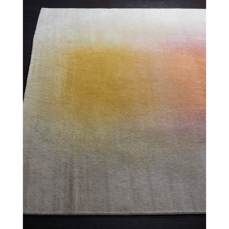 Multicolor Geometric Hand-Knotted Wool and Silk 6' x 9' Rug
