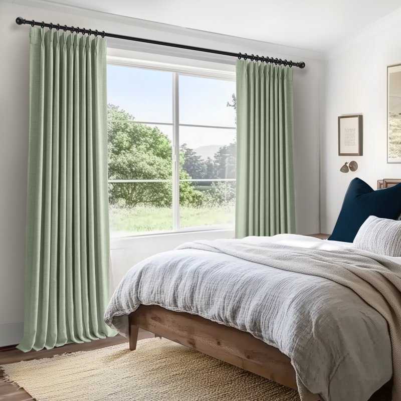 100% Blackout Curtains Polyester Faux Linen Fabric Pinch Pleated Drapes With 20 Hooks Blackout Curtains For Bedroom/Living Room ( 2 Panels Set)
