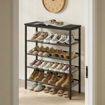 Range-chaussures à 5 niveaux avec plateau en bois - Tablette de rangement robuste pour l'entrée, le placard ou la chambre à coucher - Peut contenir jusqu'à 20 paires de chaussures