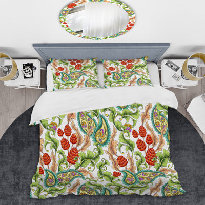Cachemire vert floral - ensemble de housse de couette abstrait - microfibre de polyester
