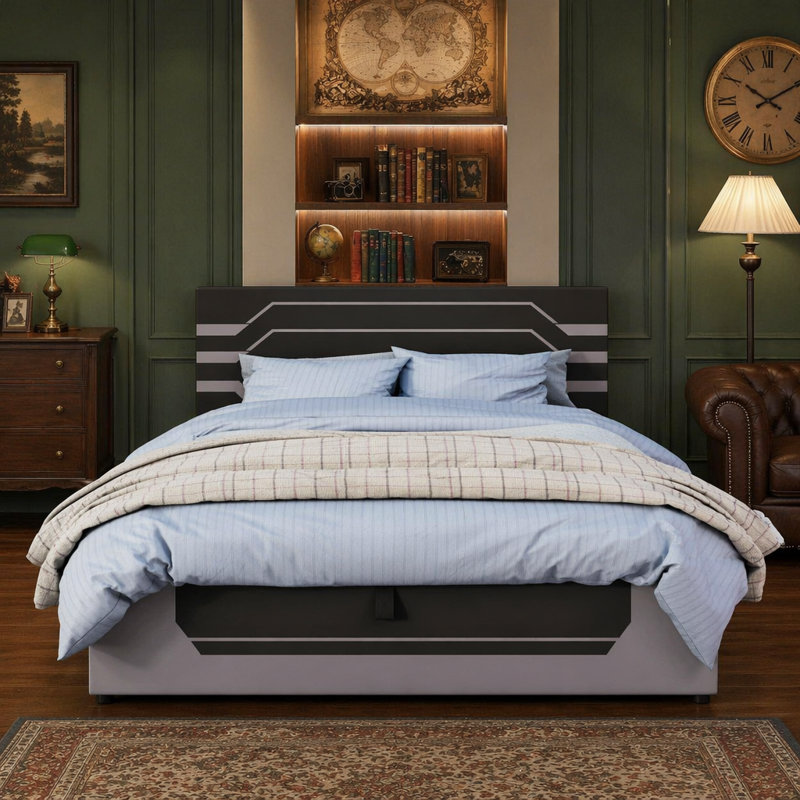Bed Frame, Platform Bed for Bedroom, Black+ Gray