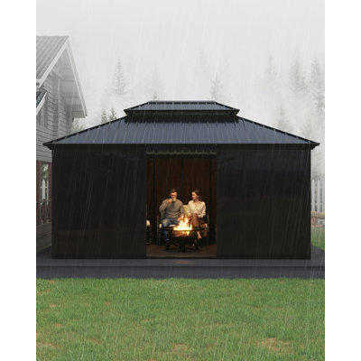 2x16Ft Heavy Duty Outdoor Gazebo, Permanent Pavilion with Floor-to-Ceiling Sliding Doors, Solarium Sunroom with Aluminum Frame & Windows, for Backyard, Patio & Deck