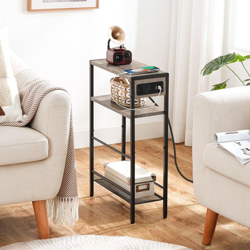 Slim Side Table with Storage, Grey, Black