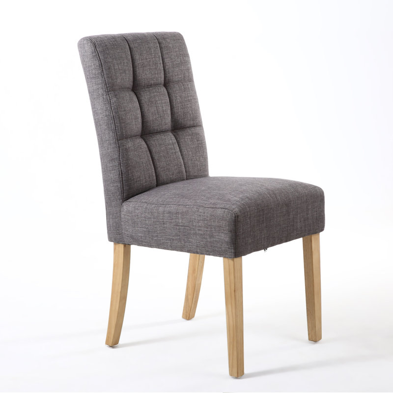 Richland 49cm H Tufted Polyester Blend Upholstered Side Chair, Natural, Steel Grey Linen Effect